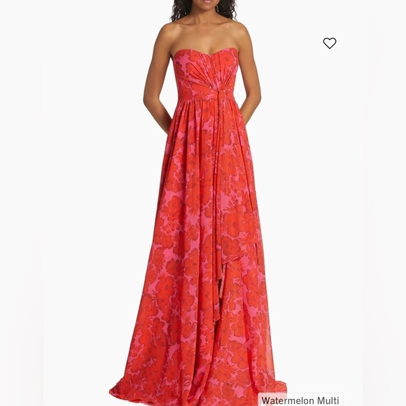 Badgley Mischka Elegant Strapless Floral Dress in Red and Pink size 12 - Picture 1 of 14